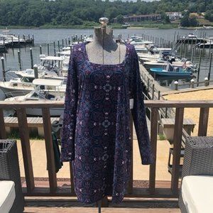 XS Bohemian 70s vibe Purple floral long sleeve soft dress NWT